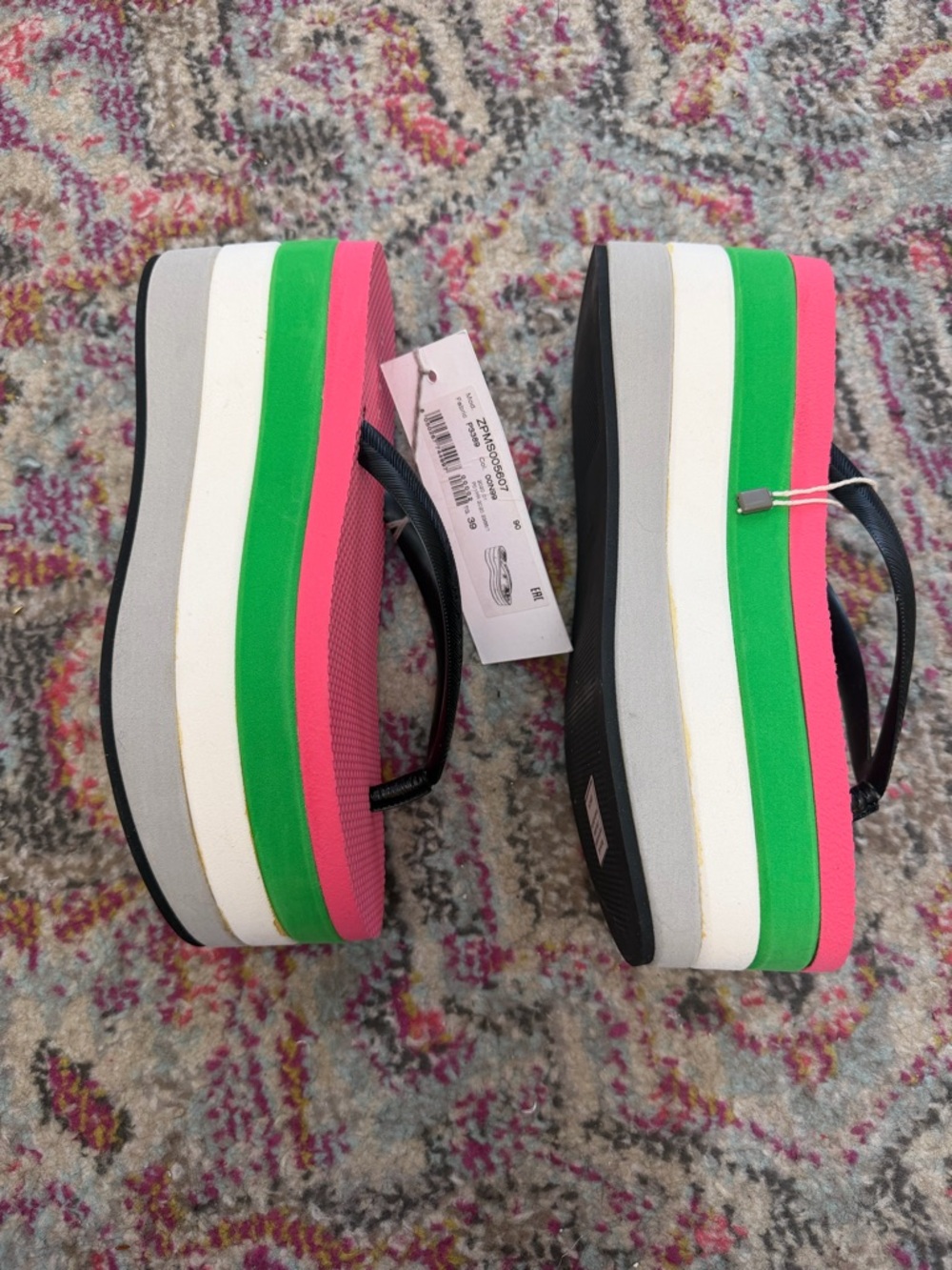 Marni Neon Pink & Green Platform Flip Flops